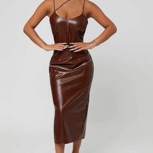 Strap Detail Slit Back PU Leather Cami dress